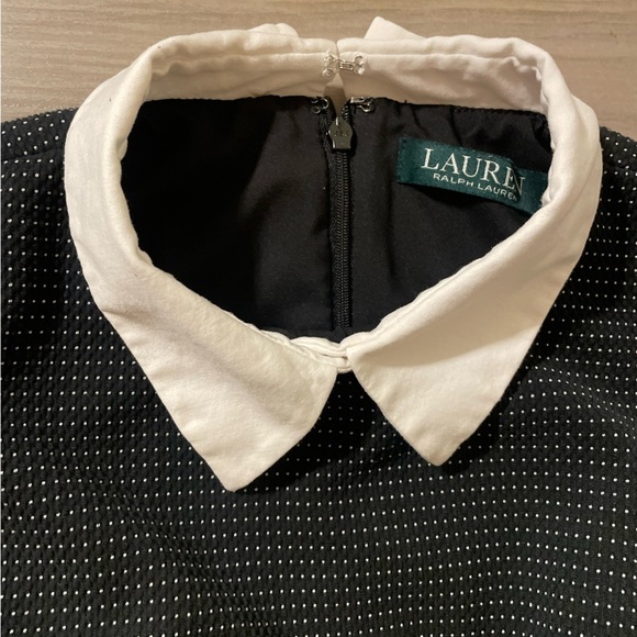 Lauren Ralph Lauren Black White Polka Dot Fit & Flare Dress petterpan collar - Picture 8 of 10
